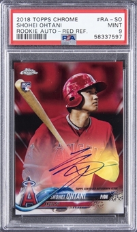 2018 Topps Chrome "Rookie Autographs" Red Refractor #RA-SO Shohei Ohtani Signed Rookie Card (#2/5) – PSA MINT 9